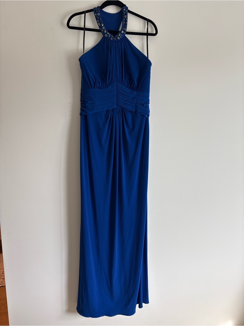 Laundry By Shelli Segal Royal Blue Halter Maxi Dress with Beaded Neckline